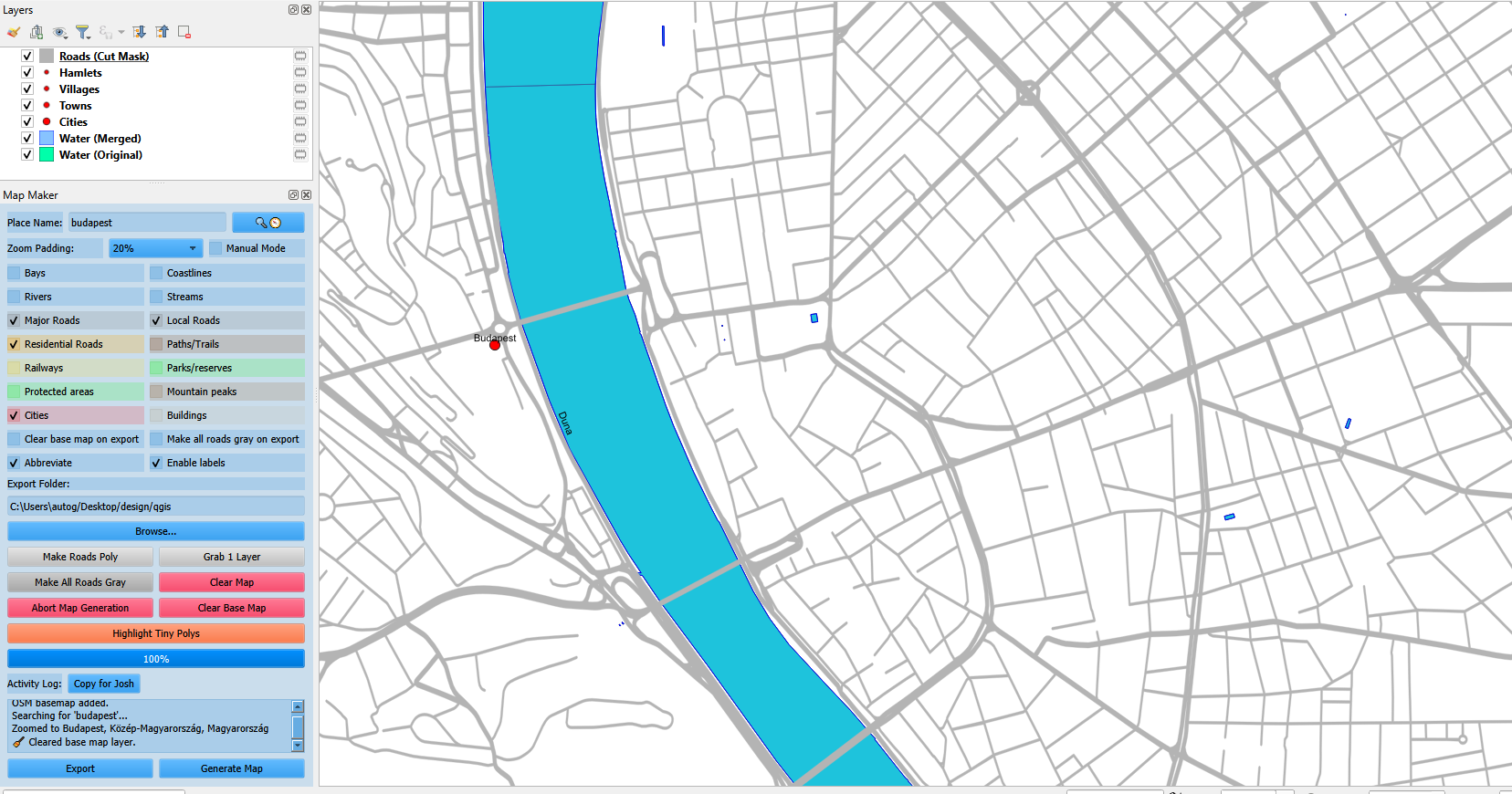 Road polygons showing varied thickness